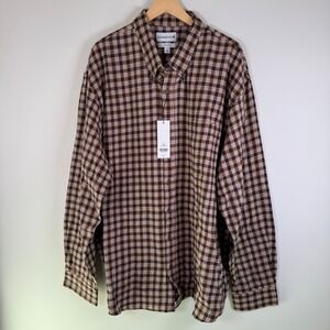 NEW Saddlebred Men's 3X Classic Fit Button Down Shirt Moto Brown Plaid‎ NWT
